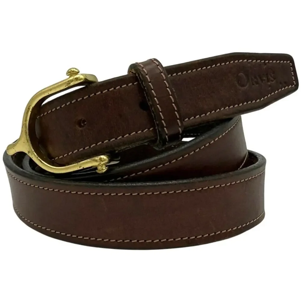 Vintage Orvis Brown Leather Brass Buckle Belt Size 34 English Bridle Made in USA